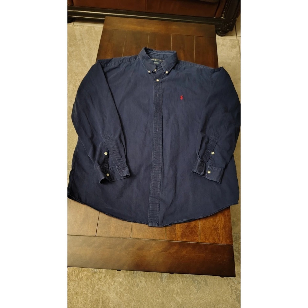 Vintage Ralph Lauren Blake XL Mens Blue Button Front Long Sleeve Shirt Cotton